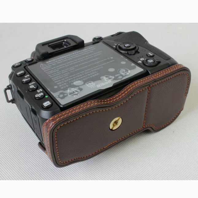 Genuine Cowhide Leather Half Protection Shell Bag for Nikon D7500 Digital SLR Camera - Coffee