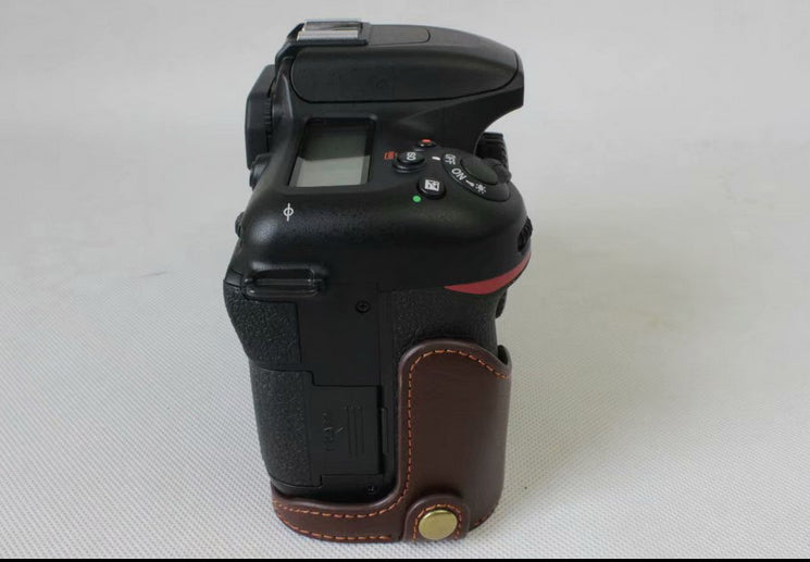 Genuine Cowhide Leather Half Protection Shell Bag for Nikon D7500 Digital SLR Camera - Coffee