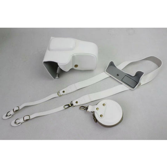 PU Leather Protection Bag + Strap + Camera Lens Bag for Canon EOS 200D - White