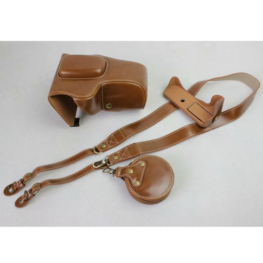 PU Leather Protective Pouch + Strap + Camera Lens Bag for Canon EOS 200D - Brown
