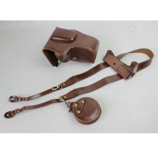 PU Leather Case Bag Protector + Strap + Camera Lens Bag for Canon EOS 200D - Coffee