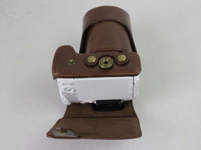 PU Leather Camera Case Bag Protector for Canon EOS 200D - Coffee