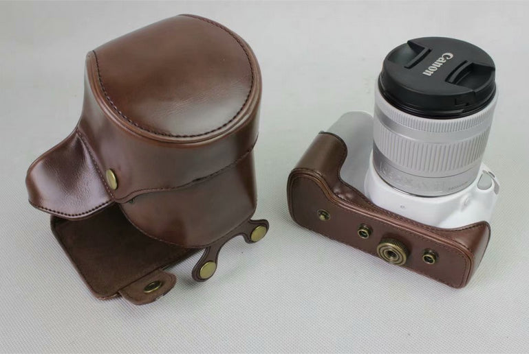 PU Leather Camera Case Bag Protector for Canon EOS 200D - Coffee