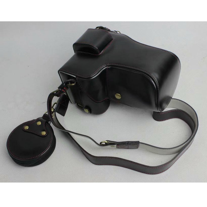 PU Leather Protective Bag + Strap + Camera Lens Bag for Sony ILCE-9 / A9 / A7RM3 A7RIII - Black