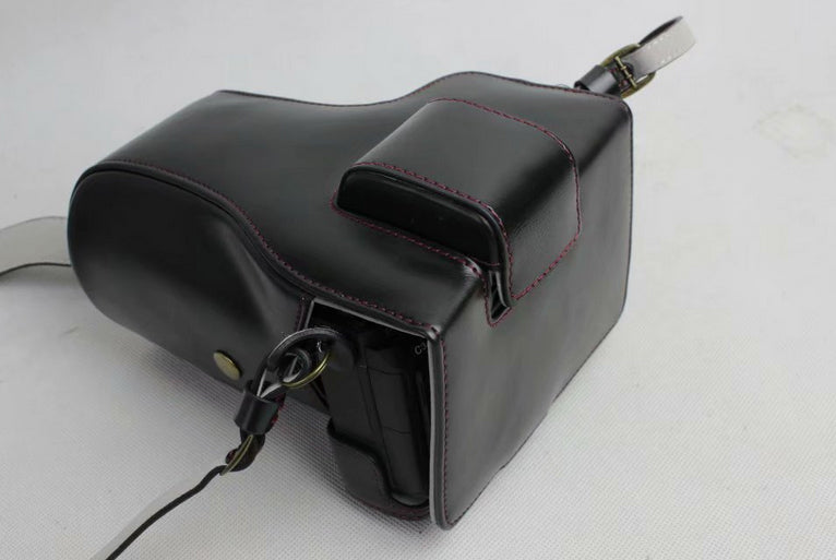 PU Leather Protective Bag + Strap + Camera Lens Bag for Sony ILCE-9 / A9 / A7RM3 A7RIII - Black