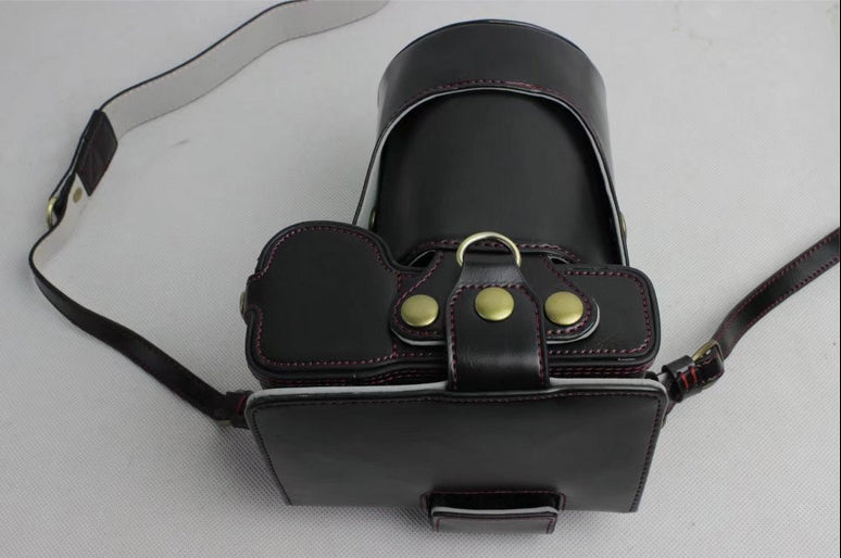 PU Leather Protective Bag + Strap + Camera Lens Bag for Sony ILCE-9 / A9 / A7RM3 A7RIII - Black