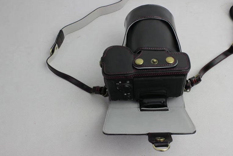 PU Leather Protective Bag + Strap + Camera Lens Bag for Sony ILCE-9 / A9 / A7RM3 A7RIII - Black