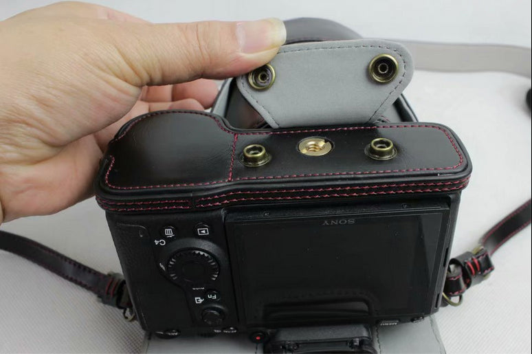 PU Leather Protective Bag + Strap + Camera Lens Bag for Sony ILCE-9 / A9 / A7RM3 A7RIII - Black