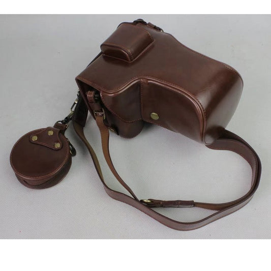 PU Leather Protection Case Bag + Strap + Camera Lens Bag for Sony ILCE-9 / A9 / A7RM3 A7RIII - Coffee