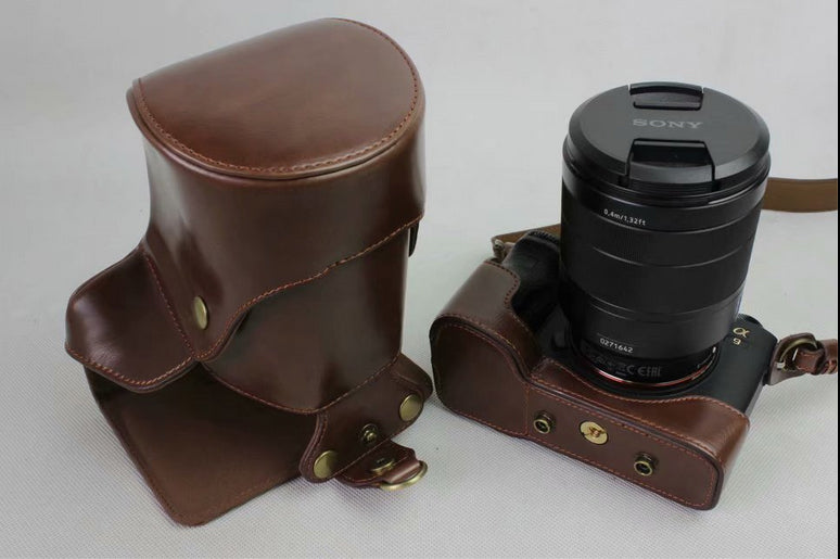 PU Leather Protection Case Bag + Strap + Camera Lens Bag for Sony ILCE-9 / A9 / A7RM3 A7RIII - Coffee