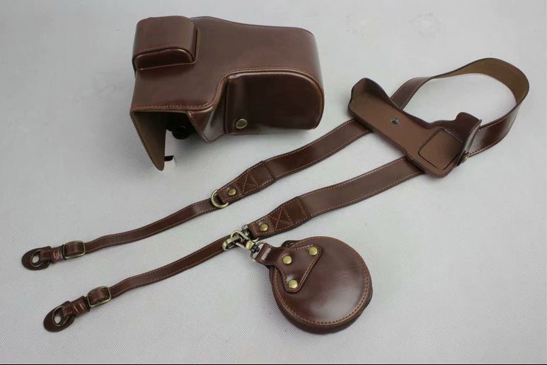 PU Leather Protection Case Bag + Strap + Camera Lens Bag for Sony ILCE-9 / A9 / A7RM3 A7RIII - Coffee