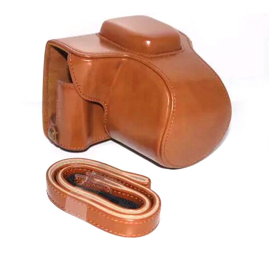PU Leather Camera Protective Pouch Bag + Strap for Fujifilm X-T100 - Brown