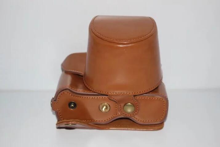 PU Leather Camera Protective Pouch Bag + Strap for Fujifilm X-T100 - Brown