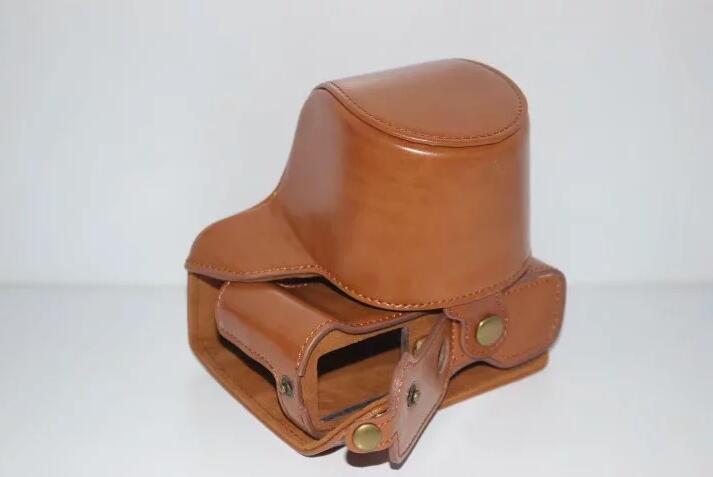 PU Leather Camera Protective Pouch Bag + Strap for Fujifilm X-T100 - Brown