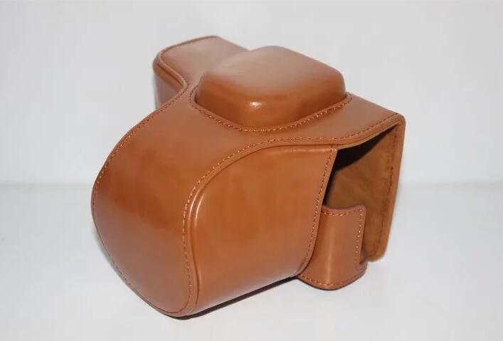 PU Leather Camera Protective Pouch Bag + Strap for Fujifilm X-T100 - Brown