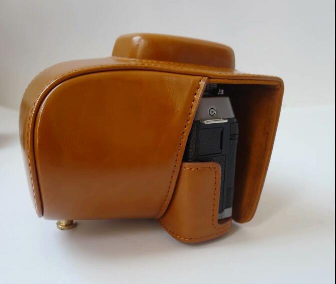 PU Leather Camera Protective Pouch Bag + Strap for Fujifilm X-T100 - Brown