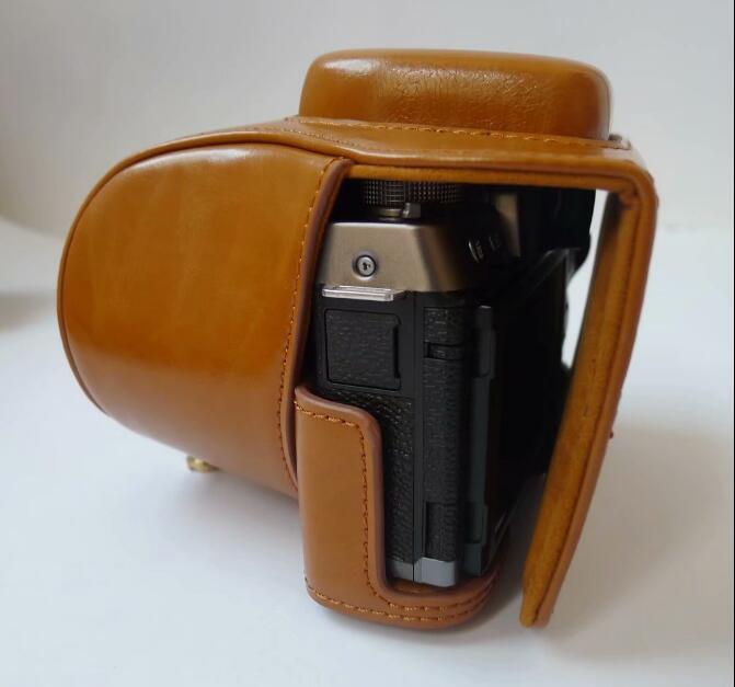 PU Leather Camera Protective Pouch Bag + Strap for Fujifilm X-T100 - Brown