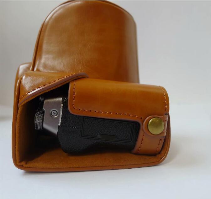 PU Leather Camera Protective Pouch Bag + Strap for Fujifilm X-T100 - Brown