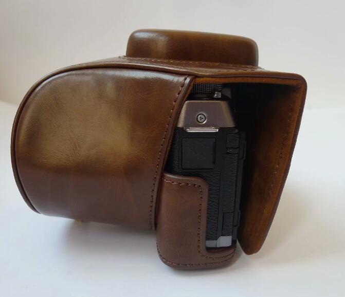 PU Leather Camera Protection Case Cover + Strap for Fujifilm X-T100 - Coffee