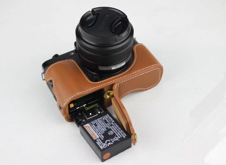 Genuine Leather Half Bottom Camera Protector Cover for Fujifilm X-T100 - Brown