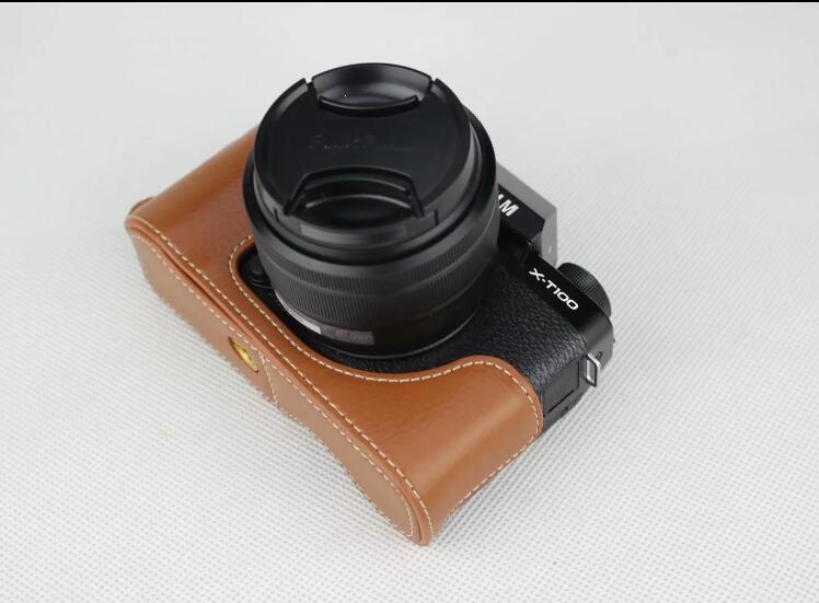 Genuine Leather Half Bottom Camera Protector Cover for Fujifilm X-T100 - Brown