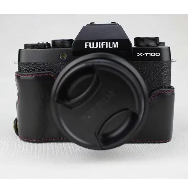 PU Leather Half Bottom Camera Protection Case for Fujifilm X-T100 - Black