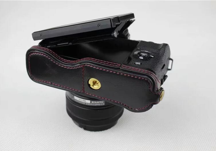 PU Leather Half Bottom Camera Protection Case for Fujifilm X-T100 - Black