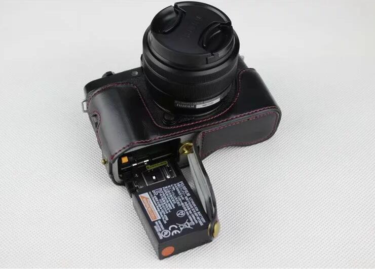PU Leather Half Bottom Camera Protection Case for Fujifilm X-T100 - Black