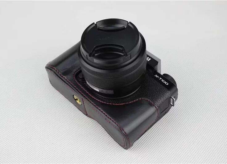 PU Leather Half Bottom Camera Protection Case for Fujifilm X-T100 - Black