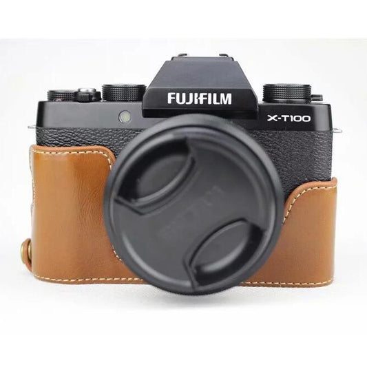 PU Leather Half Bottom Camera Protection Cover Shell for Fujifilm X-T100 - Brown