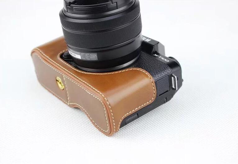 PU Leather Half Bottom Camera Protection Cover Shell for Fujifilm X-T100 - Brown