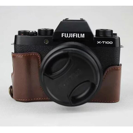 PU Leather Half Bottom Camera Protection Shell Case for Fujifilm X-T100 - Coffee