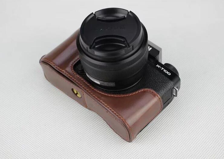 PU Leather Half Bottom Camera Protection Shell Case for Fujifilm X-T100 - Coffee