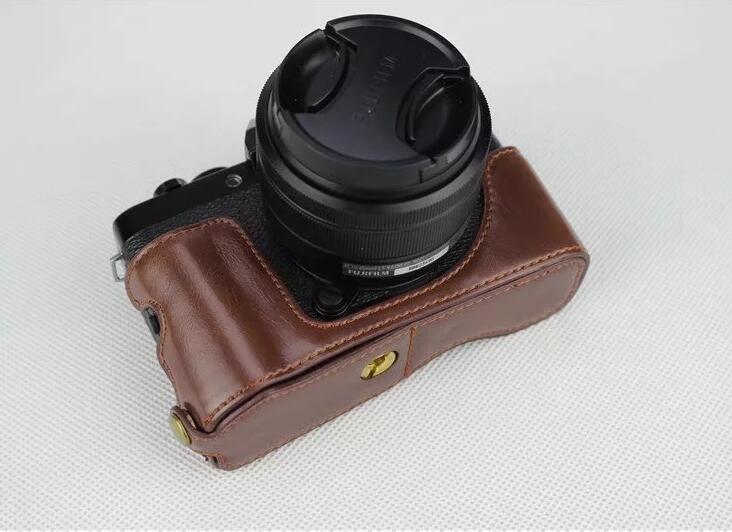PU Leather Half Bottom Camera Protection Shell Case for Fujifilm X-T100 - Coffee