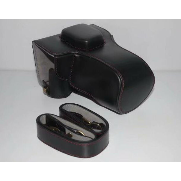 PU Leather Camera Protective Pouch Bag + Strap + Camera Lens Bag for Olympus EM5II / E-M5 Mark II - Black