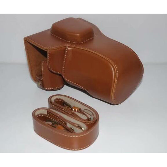 PU Leather Camera Protective Cover Case + Strap + Camera Lens Bag for Olympus EM5II / E-M5 Mark II - Brown