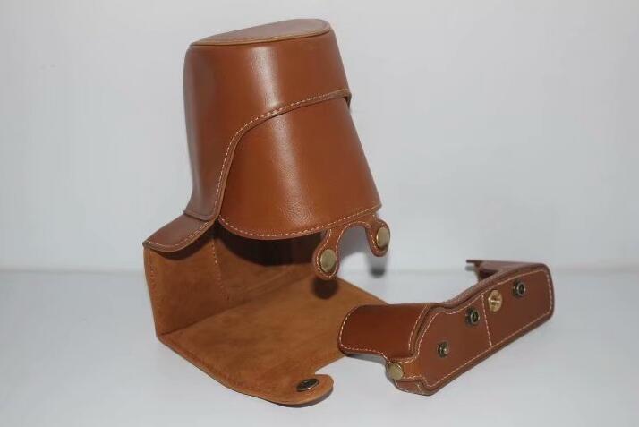 PU Leather Camera Protective Cover Case + Strap + Camera Lens Bag for Olympus EM5II / E-M5 Mark II - Brown