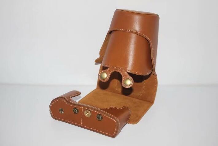 PU Leather Camera Protective Cover Case + Strap + Camera Lens Bag for Olympus EM5II / E-M5 Mark II - Brown