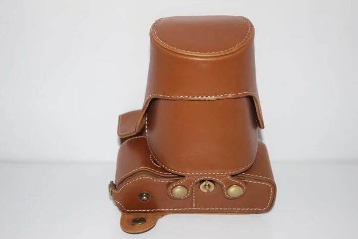 PU Leather Camera Protective Cover Case + Strap + Camera Lens Bag for Olympus EM5II / E-M5 Mark II - Brown