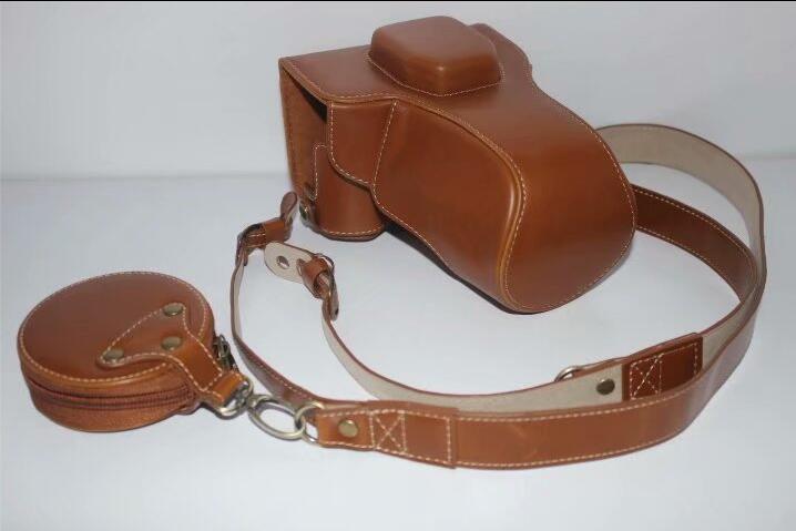 PU Leather Camera Protective Cover Case + Strap + Camera Lens Bag for Olympus EM5II / E-M5 Mark II - Brown