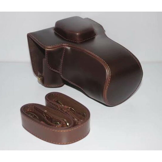 PU Leather Camera Protection Case Bag + Strap + Camera Lens Bag for Olympus EM5II / E-M5 Mark II - Coffee