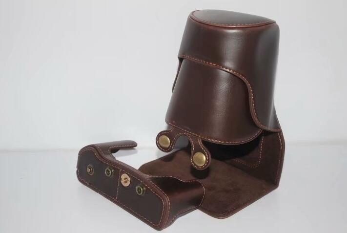 PU Leather Camera Protection Case Bag + Strap + Camera Lens Bag for Olympus EM5II / E-M5 Mark II - Coffee