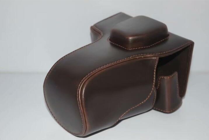 PU Leather Camera Protection Case Bag + Strap + Camera Lens Bag for Olympus EM5II / E-M5 Mark II - Coffee