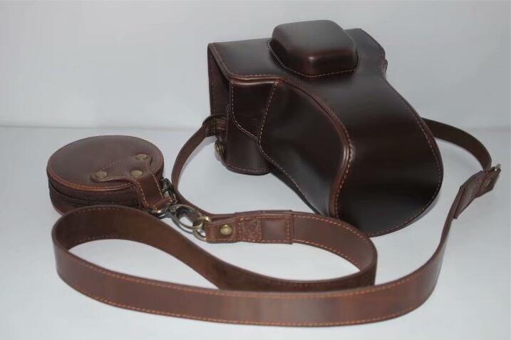 PU Leather Camera Protection Case Bag + Strap + Camera Lens Bag for Olympus EM5II / E-M5 Mark II - Coffee