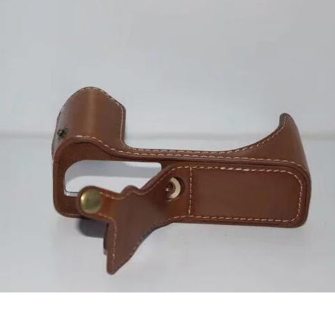 PU Leather Protective Camera Half Bottom Cover + Wrist Strap for Canon PowerShot G5 X - Brown