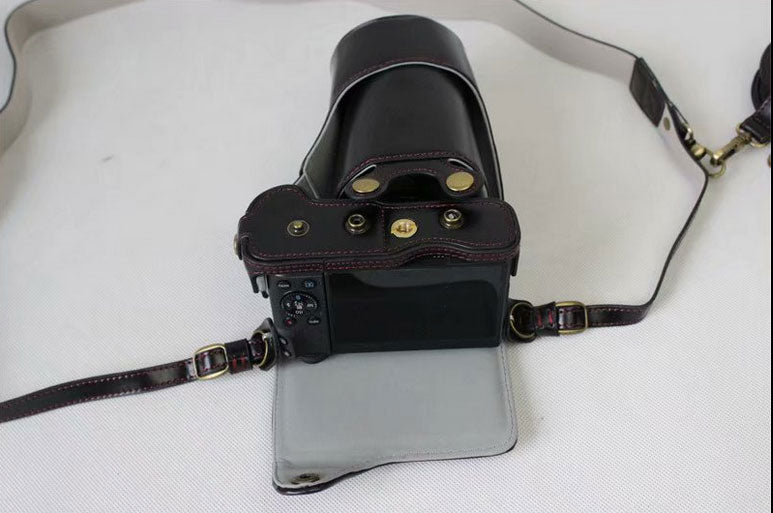 PU Leather Protective Camera Case Bag for Canon EOS M6 18-150mm/55-200mm - Black