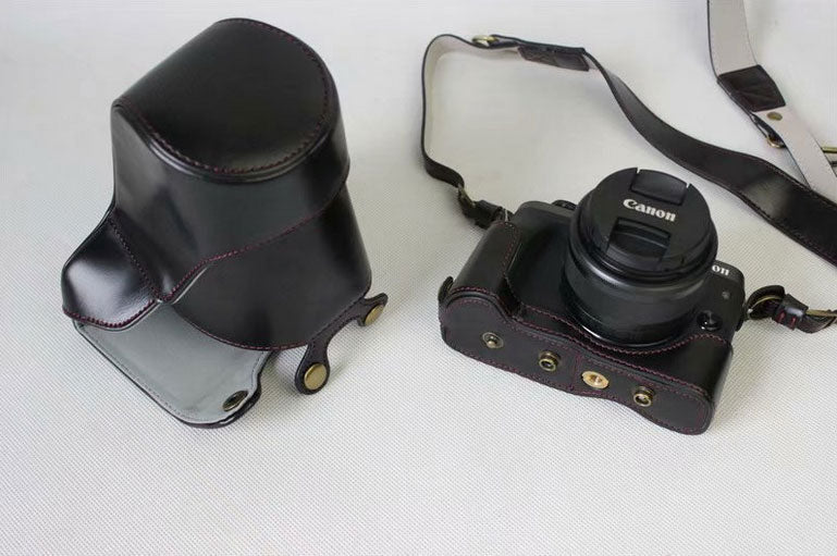 PU Leather Protective Camera Case Bag for Canon EOS M6 18-150mm/55-200mm - Black