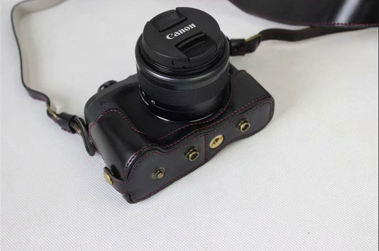 PU Leather Protective Camera Case Bag for Canon EOS M6 18-150mm/55-200mm - Black