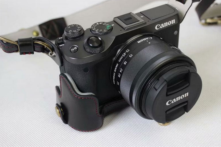 PU Leather Protective Camera Case Bag for Canon EOS M6 18-150mm/55-200mm - Black