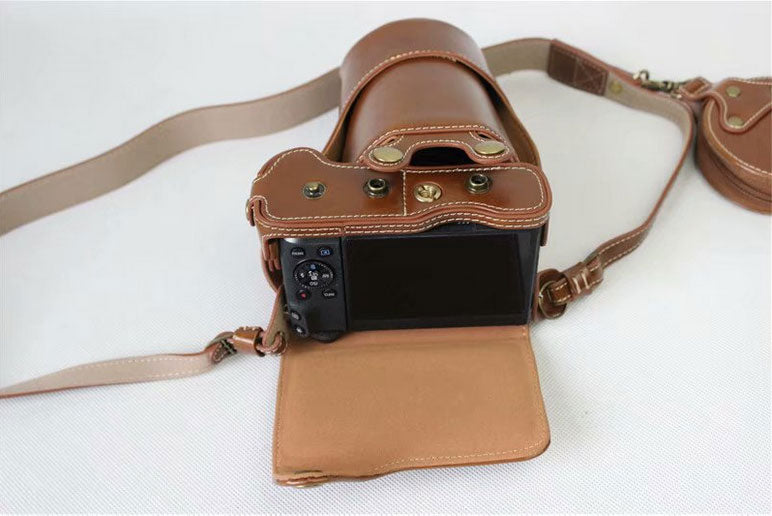 PU Leather Protective Camera Case Cover for Canon EOS M6 18-150mm/55-200mm - Brown